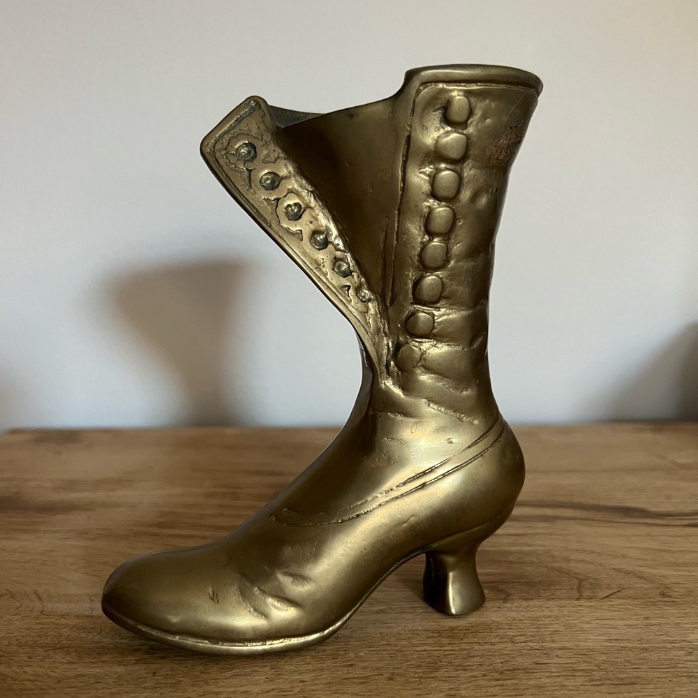 Vintage Brass Victorian Boot Vase